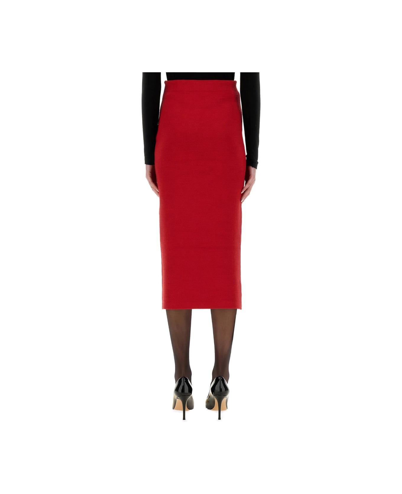 self-portrait Knitted Midi Skirt - RED
