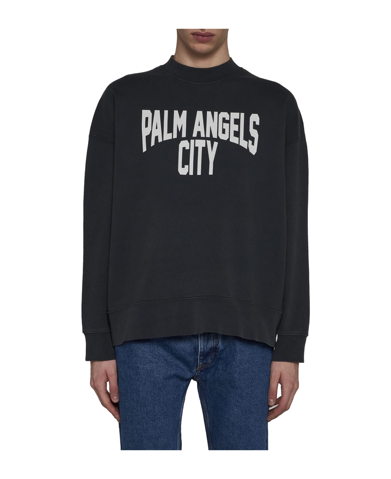 Palm Angels Pa City Washed Crewneck Sweatshirt - Dark Grey White