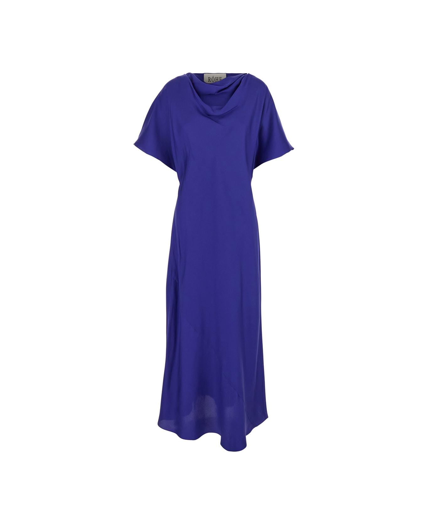 Róhe Blue Long Dress With Drapped High Neck And Short Wide Sleeves In Silk Woman - Blu