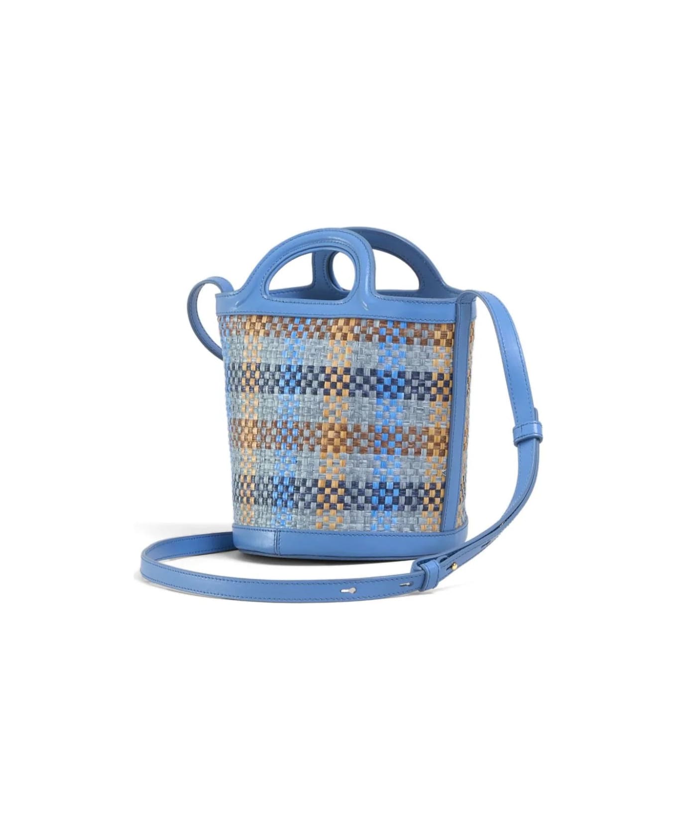 Marni Blue Leather And Raffia Effect Fabric Tropicalia Mini Bag - Blue トートバッグ