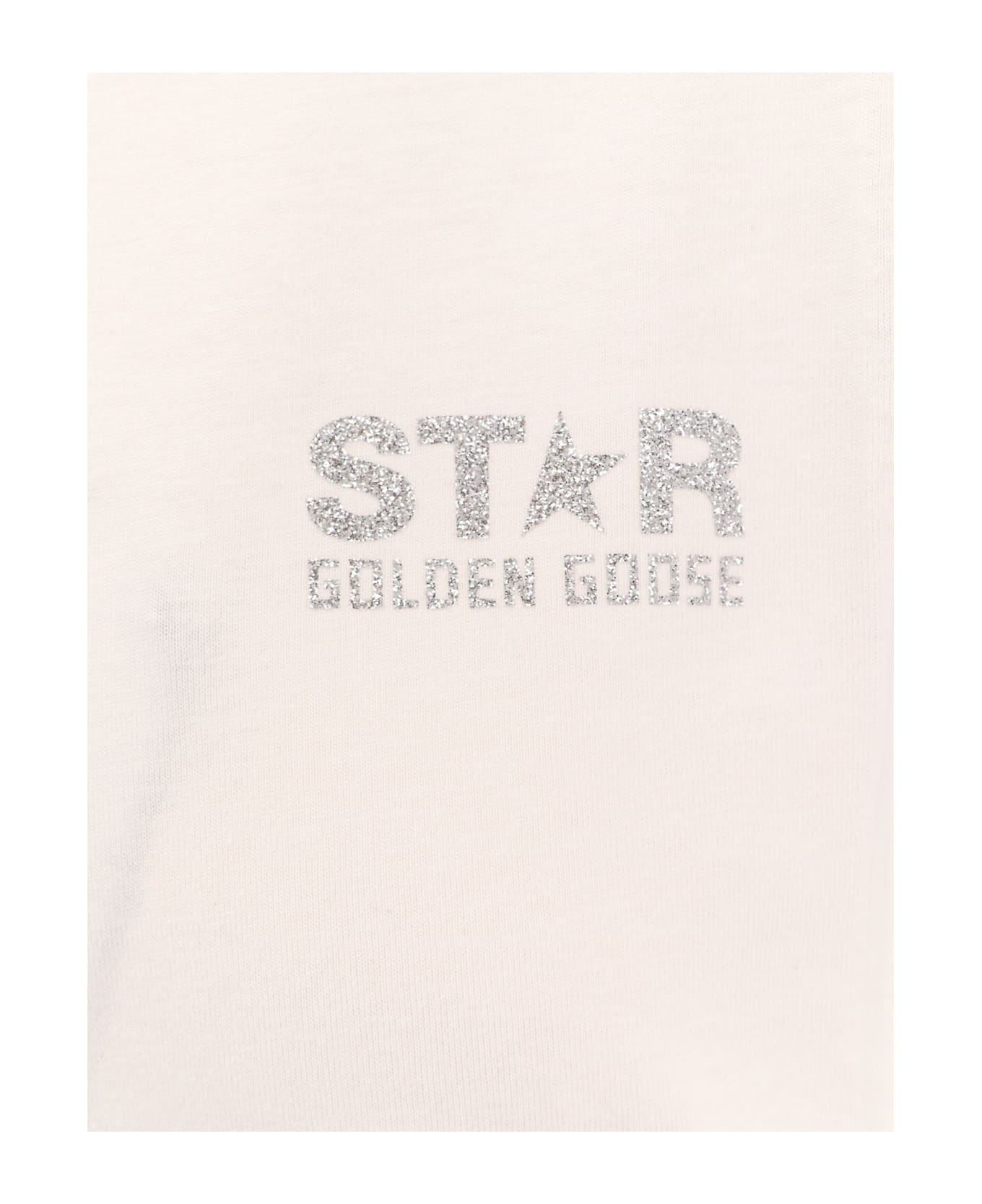 Golden Goose Cotton T-shirt With Back Glittered Print - White