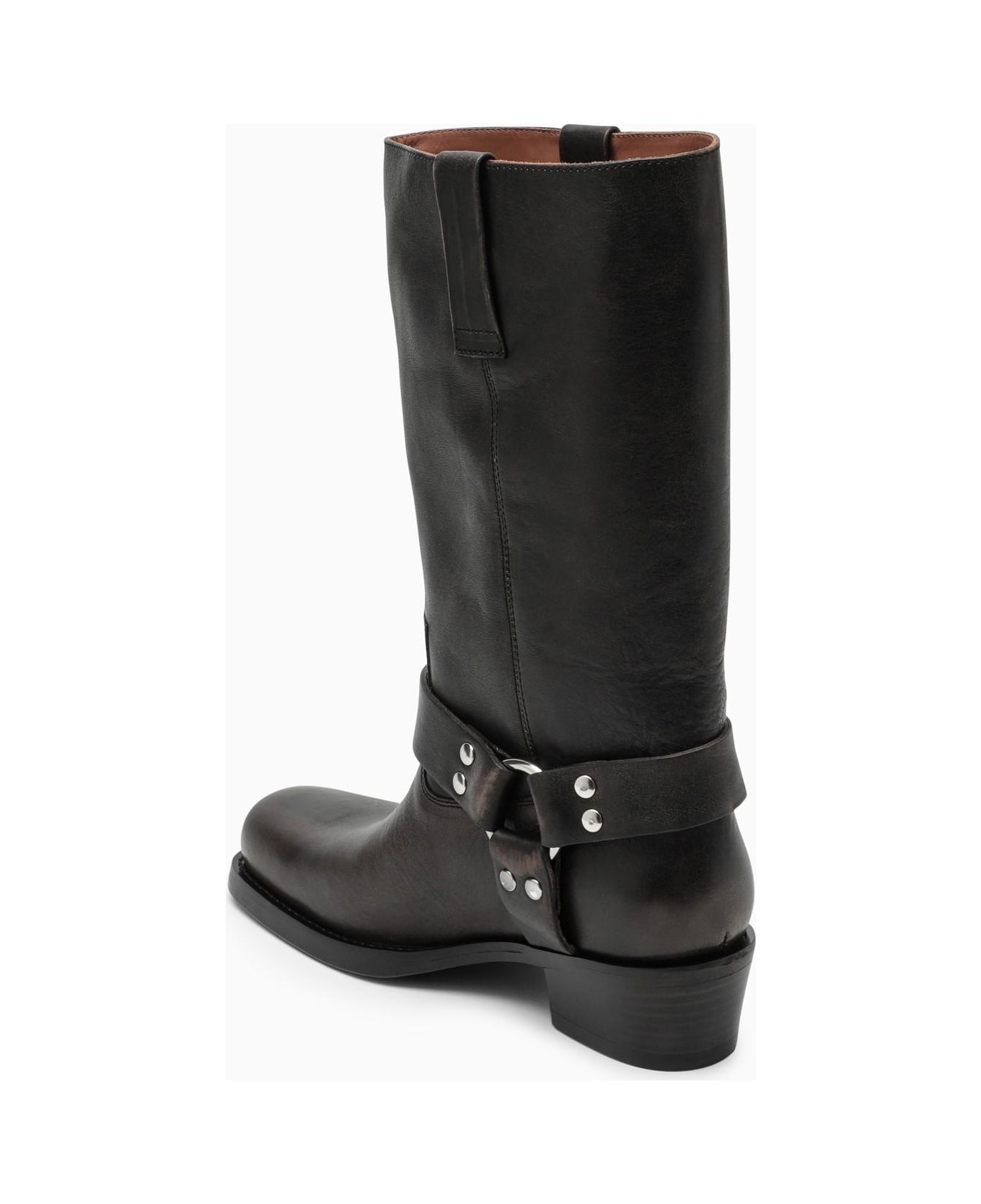 Paris Texas Black Leather Biker Boot - Black ブーツ