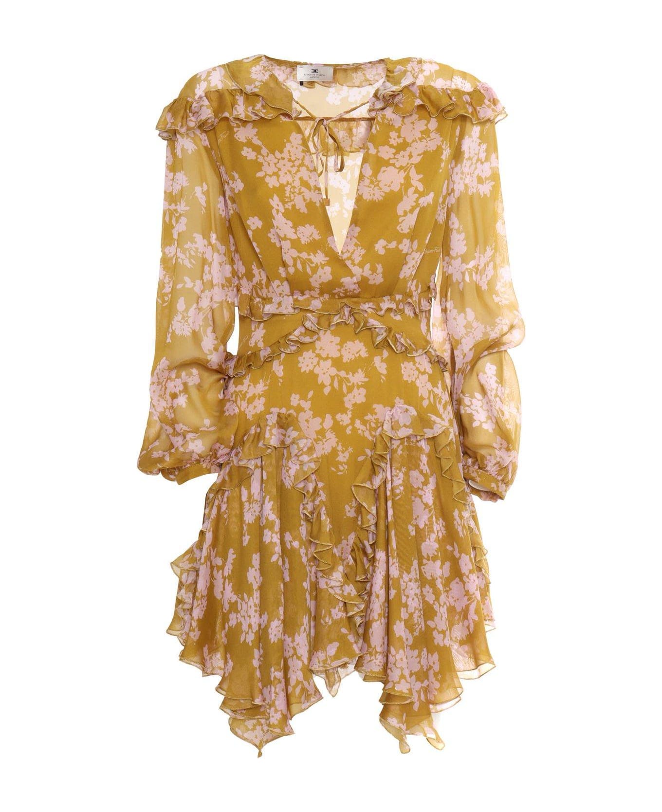 Elisabetta Franchi Ruffles Voile Printed Dress - Giallo