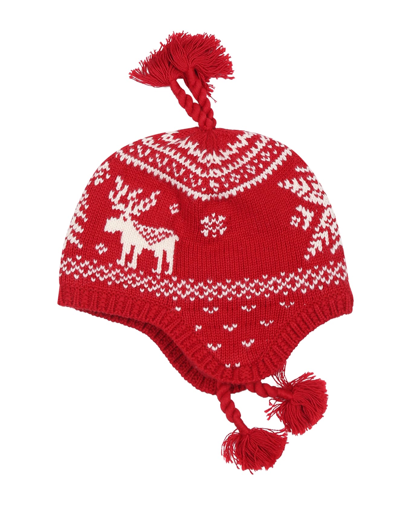 Ralph Lauren Red Hat For Baby Girl With Jacquard Pattern - Red
