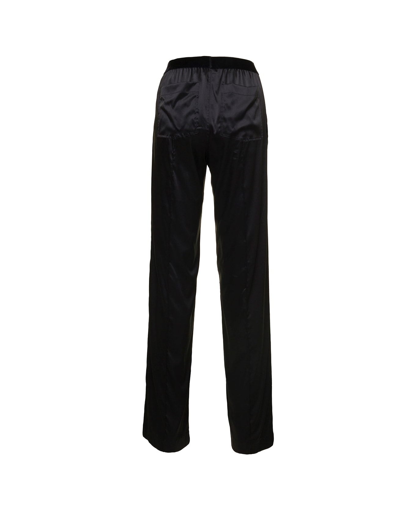 Tom Ford Black Loose Pants With Logo In Stretch Silk Woman Tom Ford - Black ボトムス