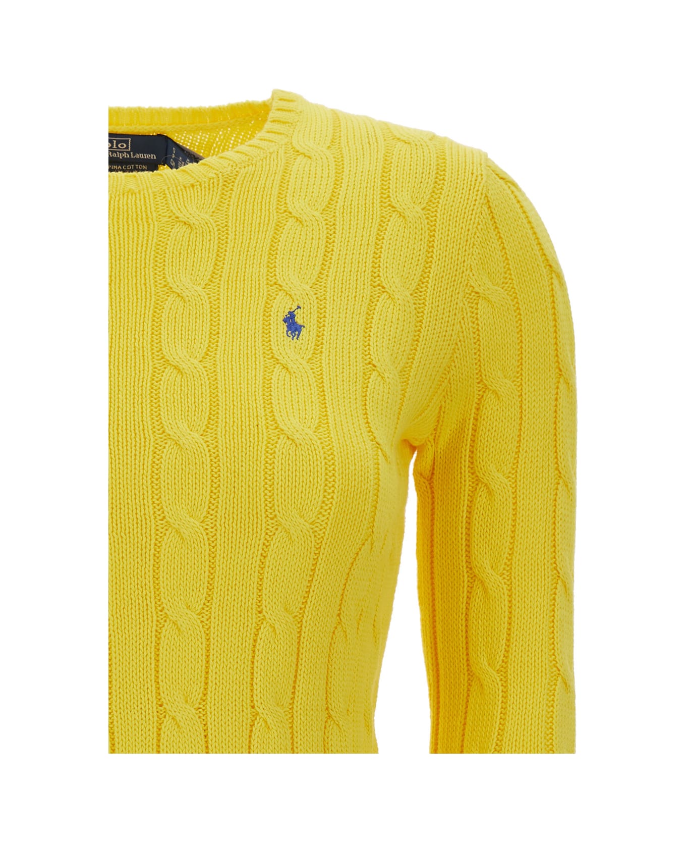 Polo Ralph Lauren Yellow Tight Fit Crew Neck Sweater In Cotton Woman - Yellow