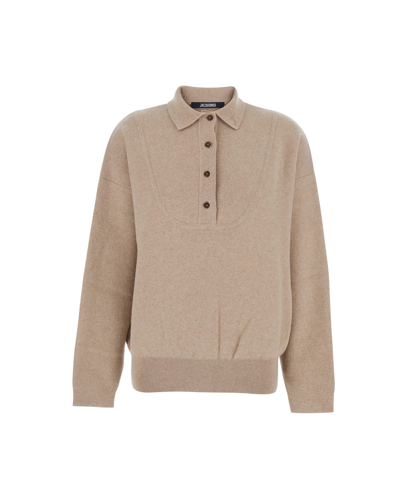 Jacquemus 
la Maille Vareuse Pallone
 Beige Sweater With Polo Shirt Style Collar In Wool And Cashmere Stretch Woman - Beige