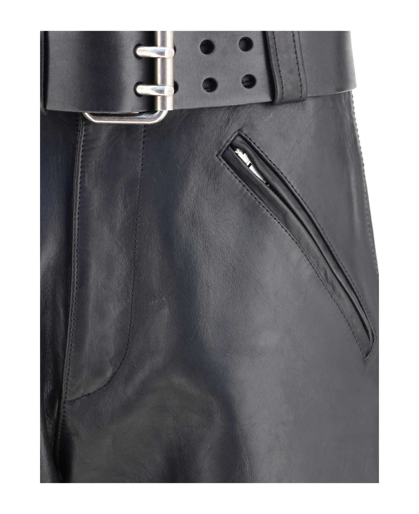 Saint Laurent Hammered Leather Belted Pants
