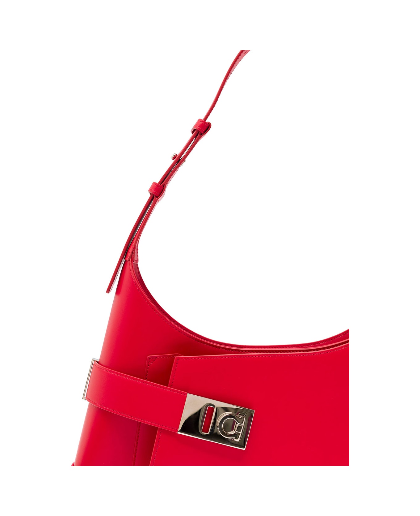 Ferragamo Red Hobo Shoulder Bag With Asymmetric Pocket And Gancini Buckle In Leather Woman - Red