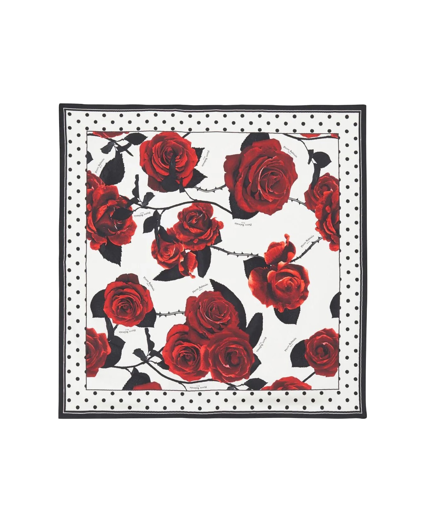Balmain Red Roses & Polka Dots Scarf 90x90 - Gqx Gqx Blanc Rouge Fonce Noir