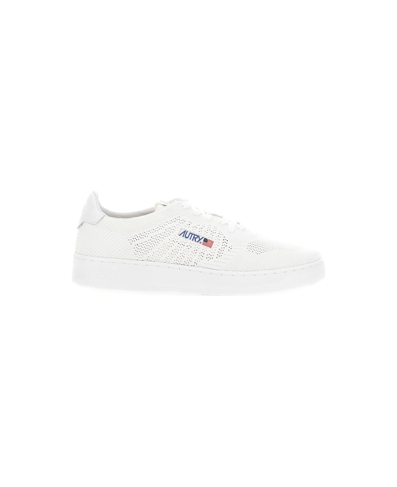 Autry 'medalist Easeknit' White Low Top Sneakers With Perforated Design In Knit Man