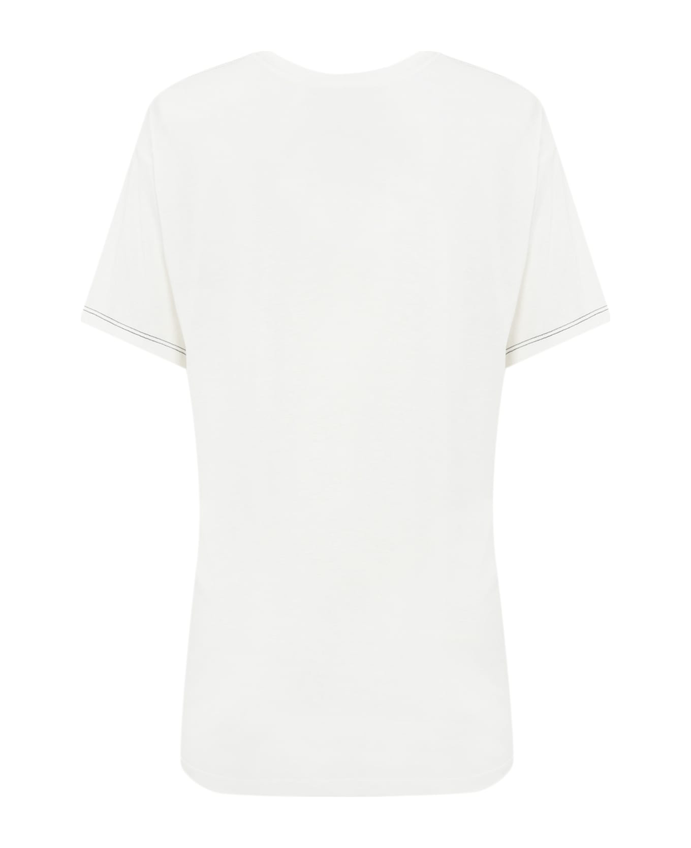 Elisabetta Franchi Jersey T-shirt With Print And Satin Bands - Gesso