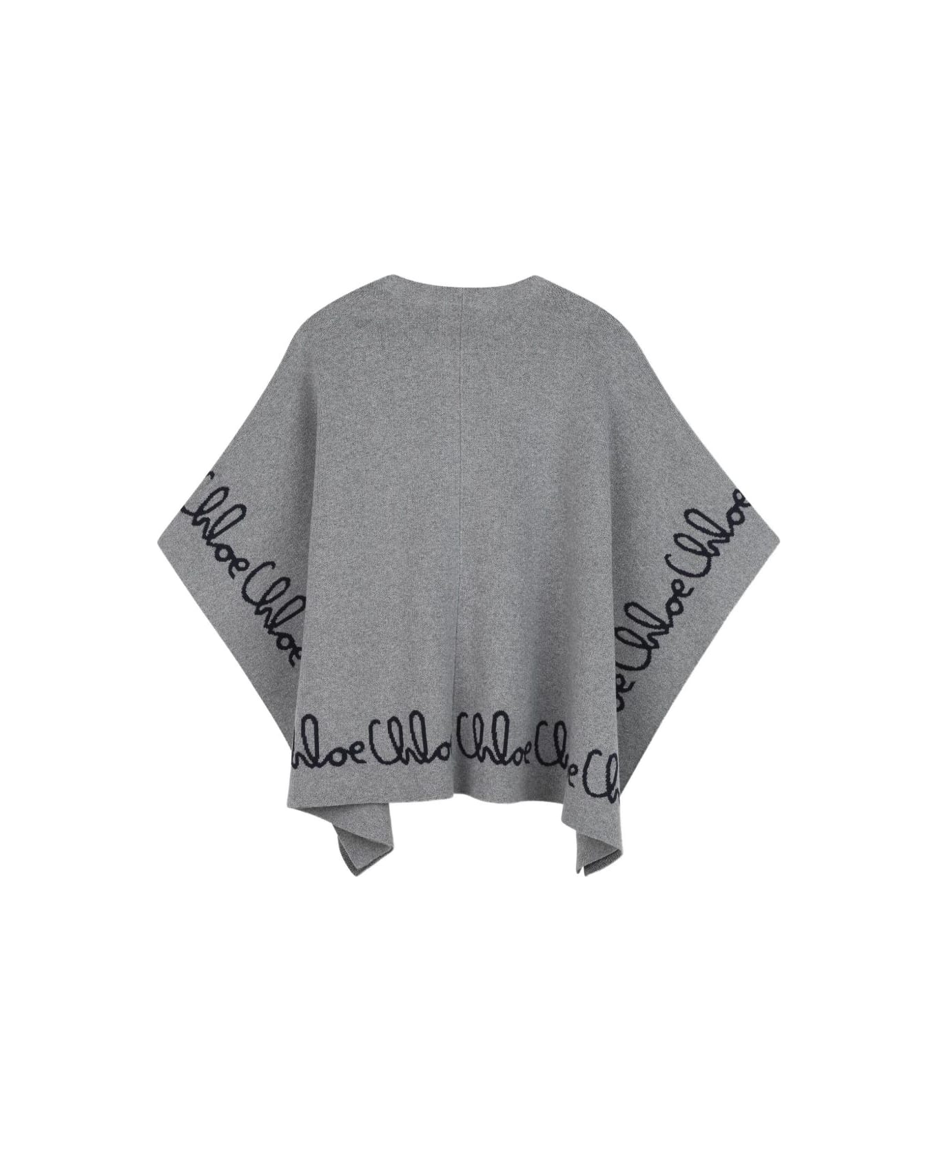 Chloé Kids Poncho With Embroidery - Grey