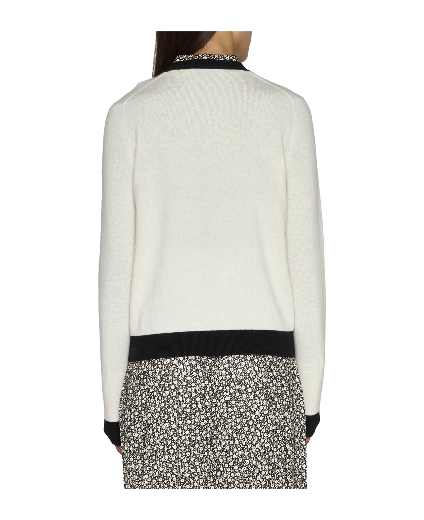 Tory Burch Cardigan With Contrasting Finish - Soft ivory black