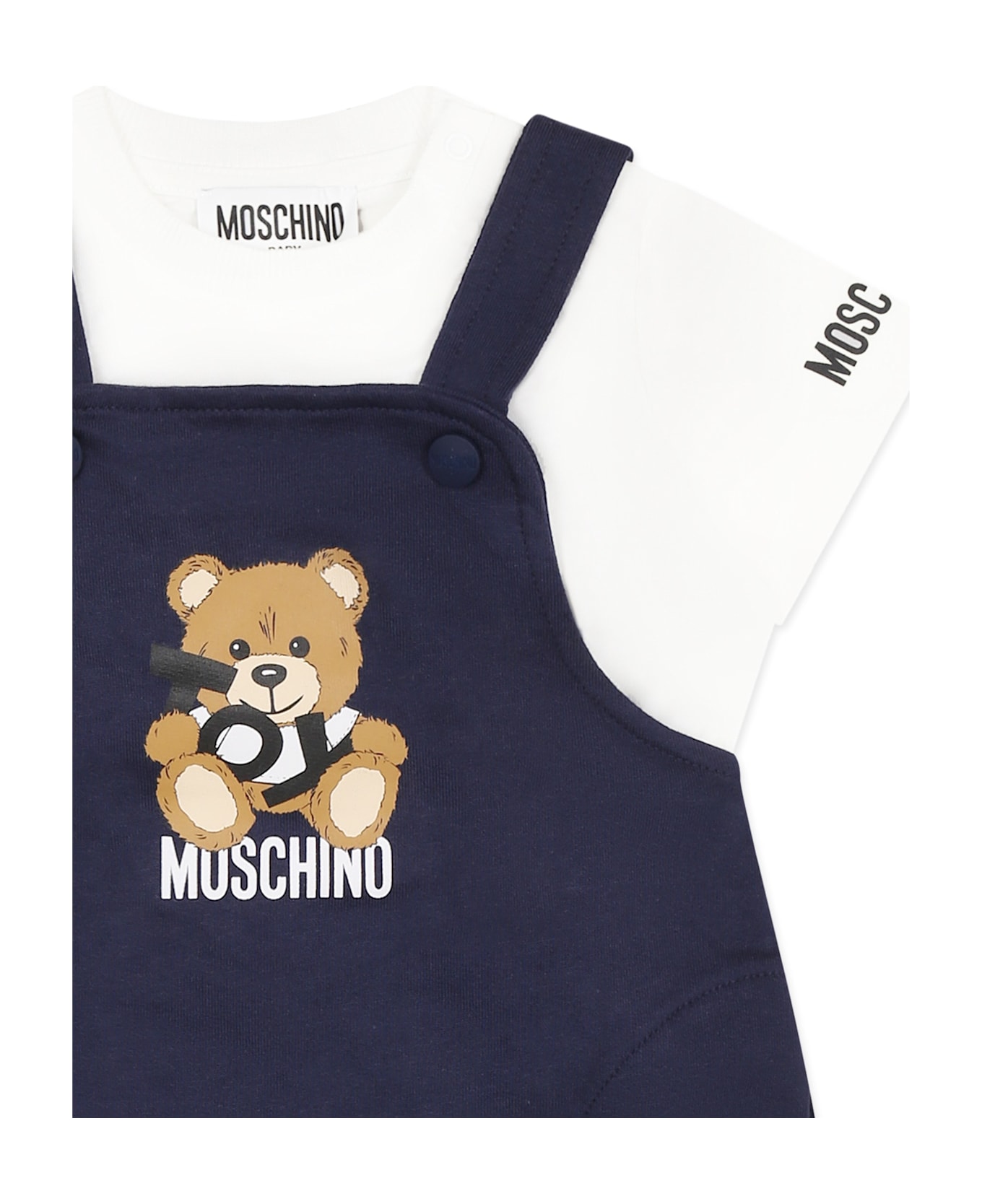 Moschino Blue Dungarees For Baby Boy With Teddy Bear - Blue