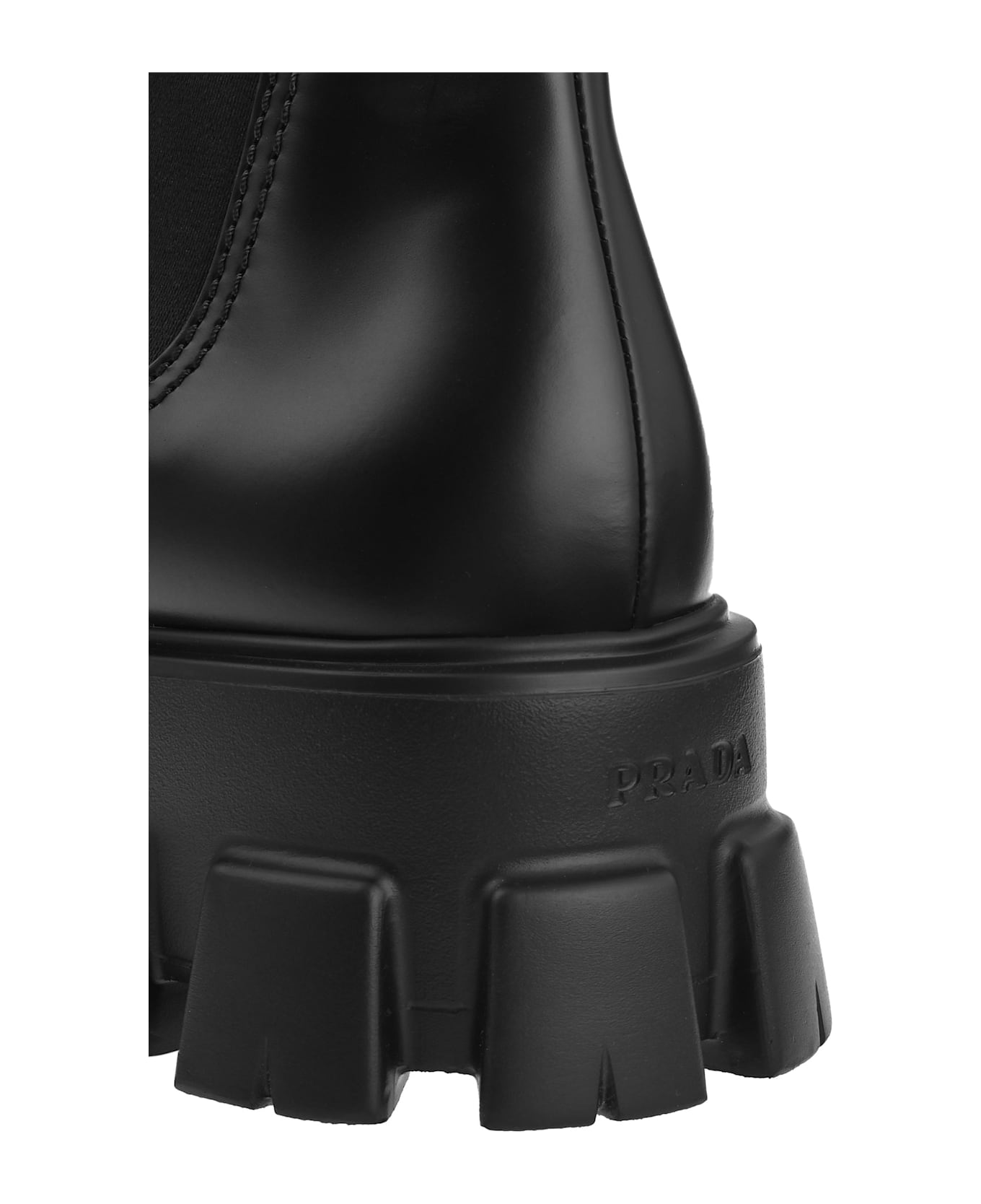 Prada Monolith Leather Ankle Boots - Black