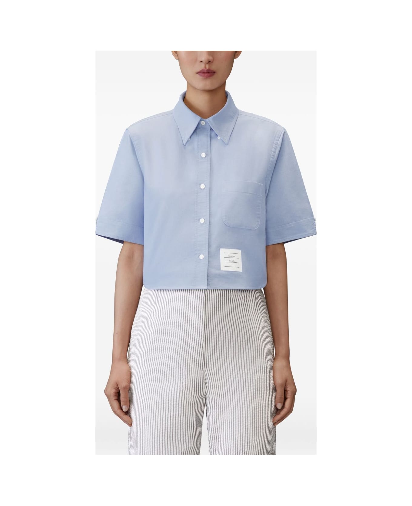 Thom Browne Cotton Cropped Shirt - Clear Blue