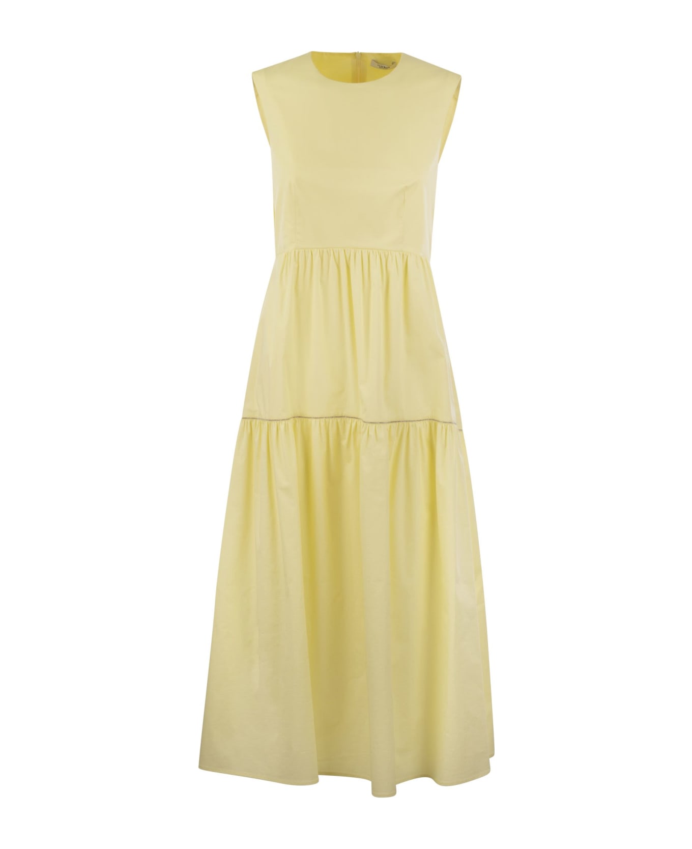 Peserico Midi Dress In Light Stretch Cotton Satin - Yellow