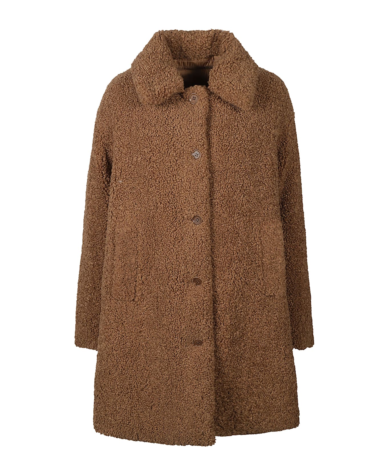 Aspesi 5 Button Knitted Coat - Camel