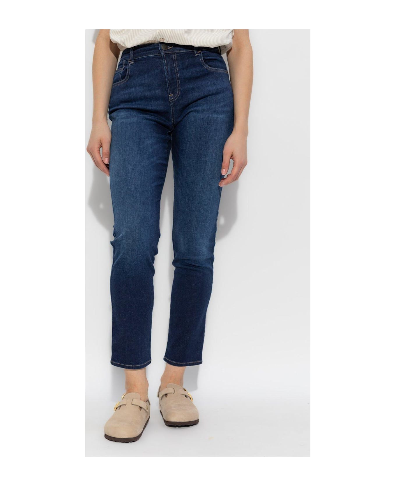 Emporio Armani Logo Detailed Skinny Jeans - Blue