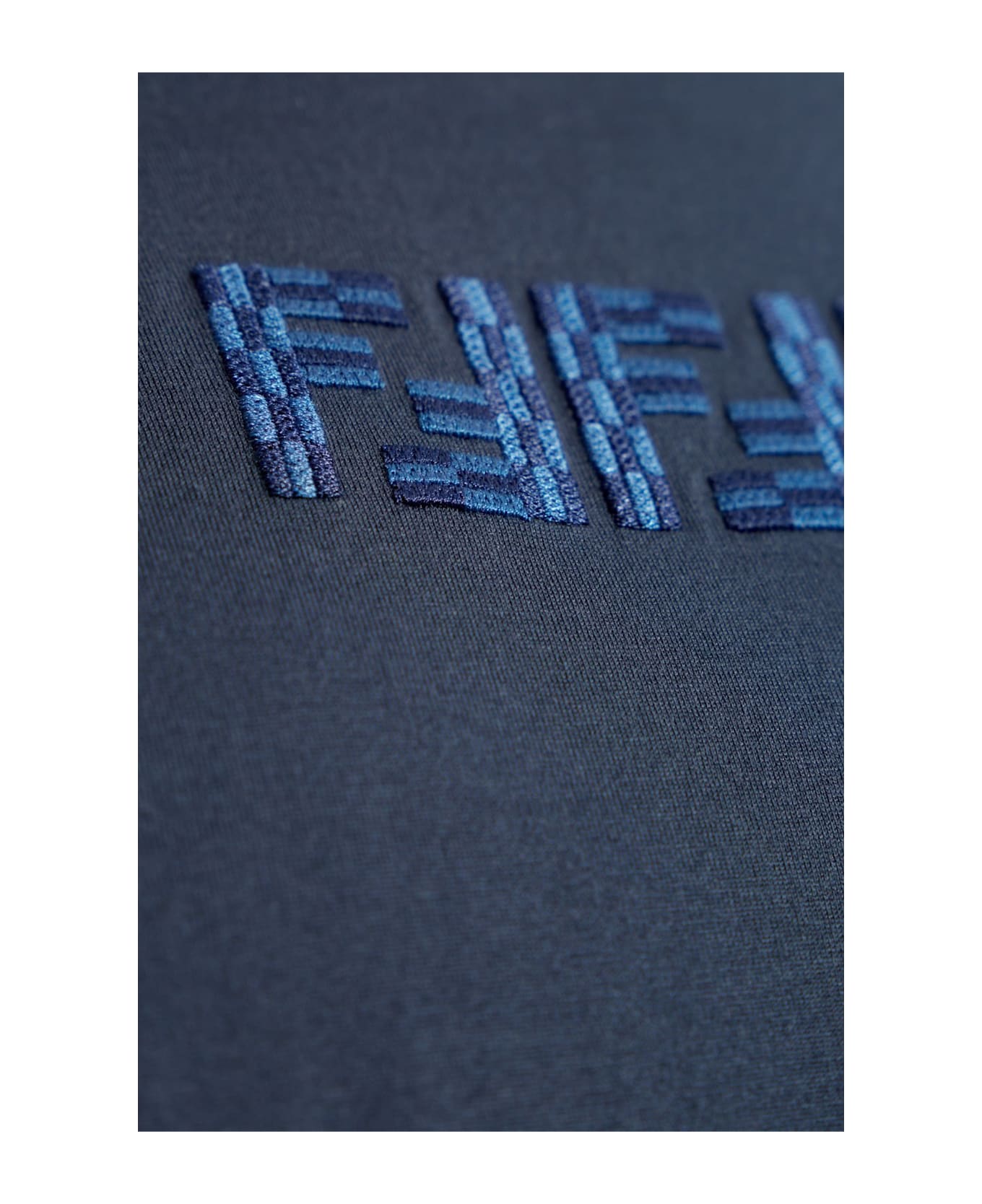 Fendi Logo Embroidered Short-sleeved T-shirt - Blue