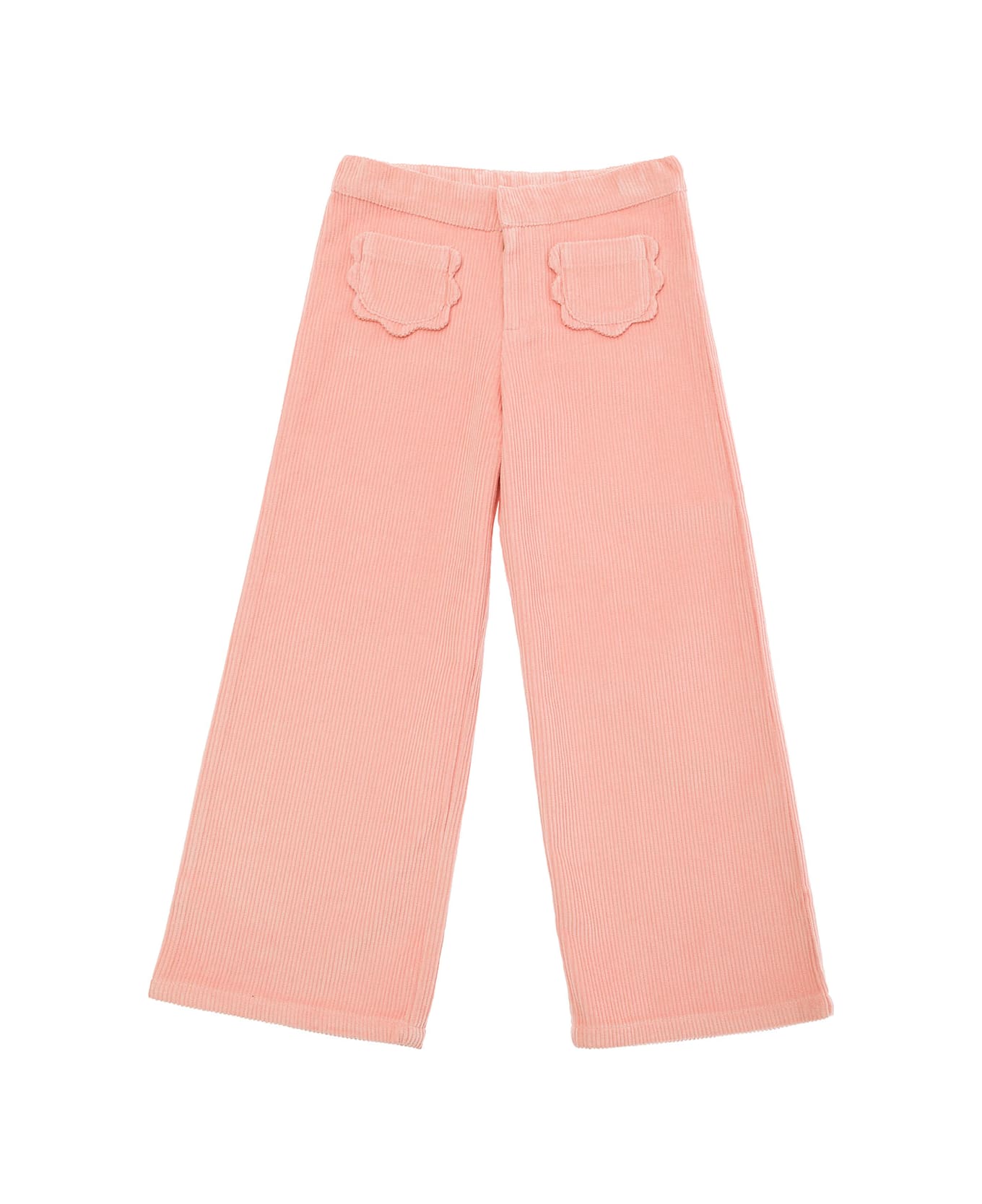 Emile Et Ida Pink Pants With Concealed Closure And Patch Pockets In Corduroy Girl - Pink