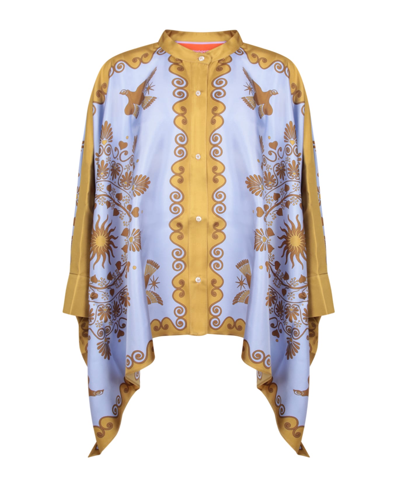 La DoubleJ Olympus Light Blue Gold Scarf Shirt - Blue