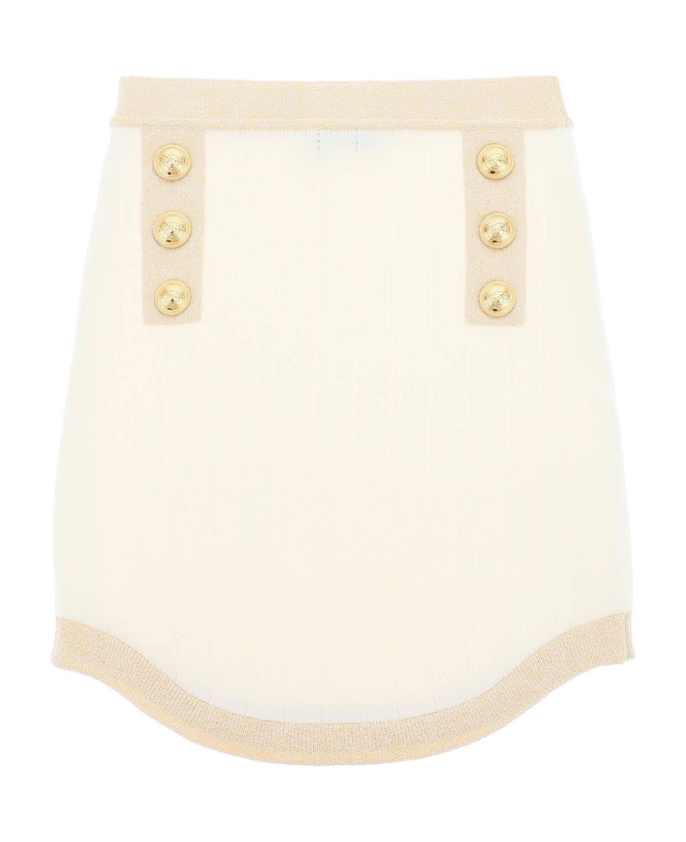 Balmain Knitted Mini Skirt With Lurex Trims - NATUREL OR (White) スカート