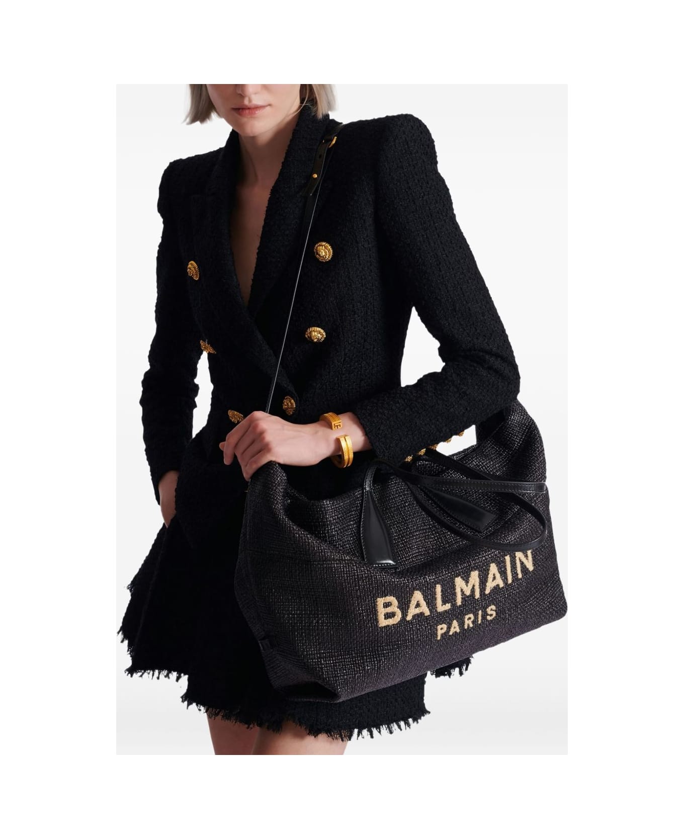 Balmain Track Rafia Tote - Black