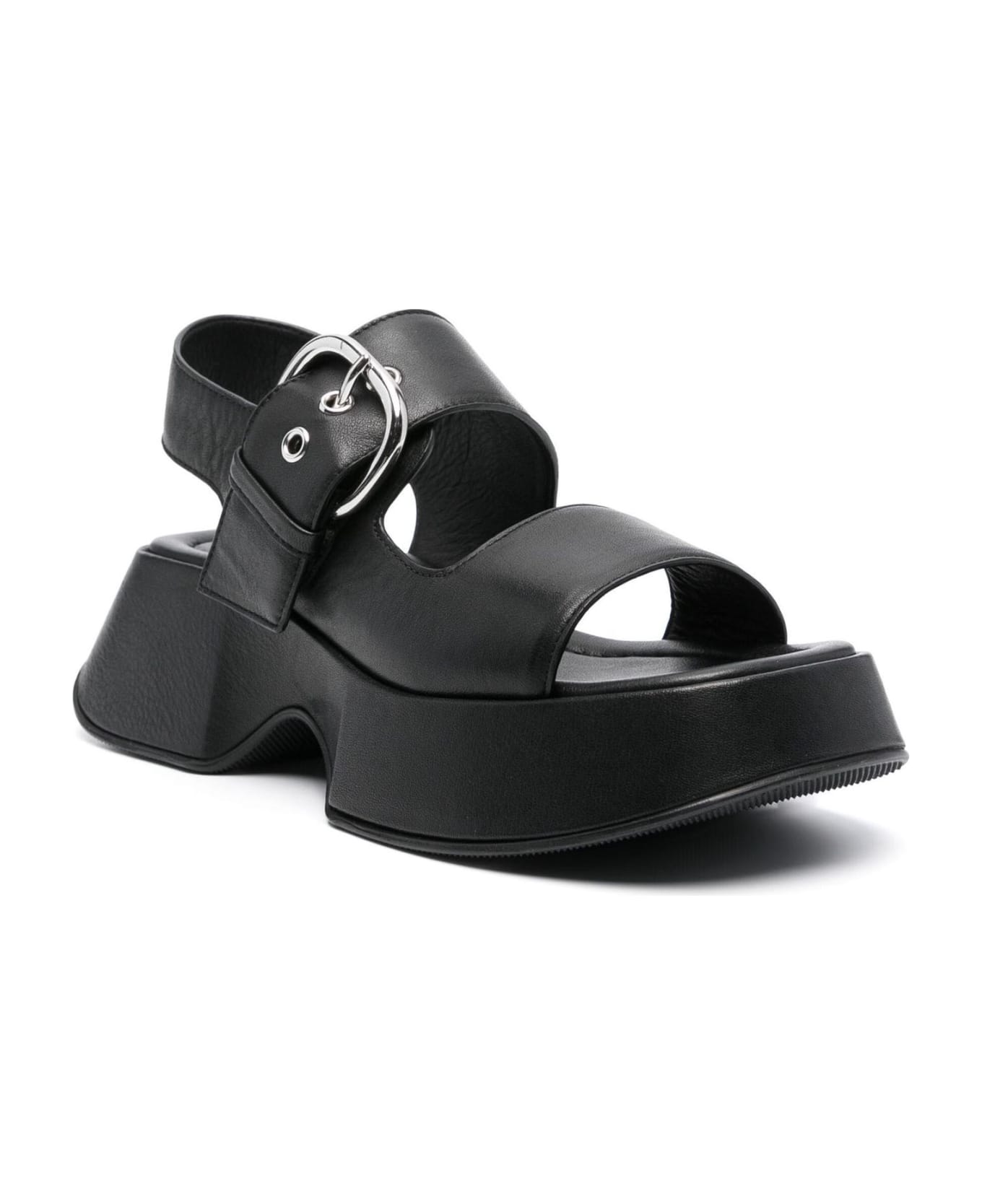 Vic Matié Mini Yoko Band Sandals In Soft Black Nappa Calfskin - Black