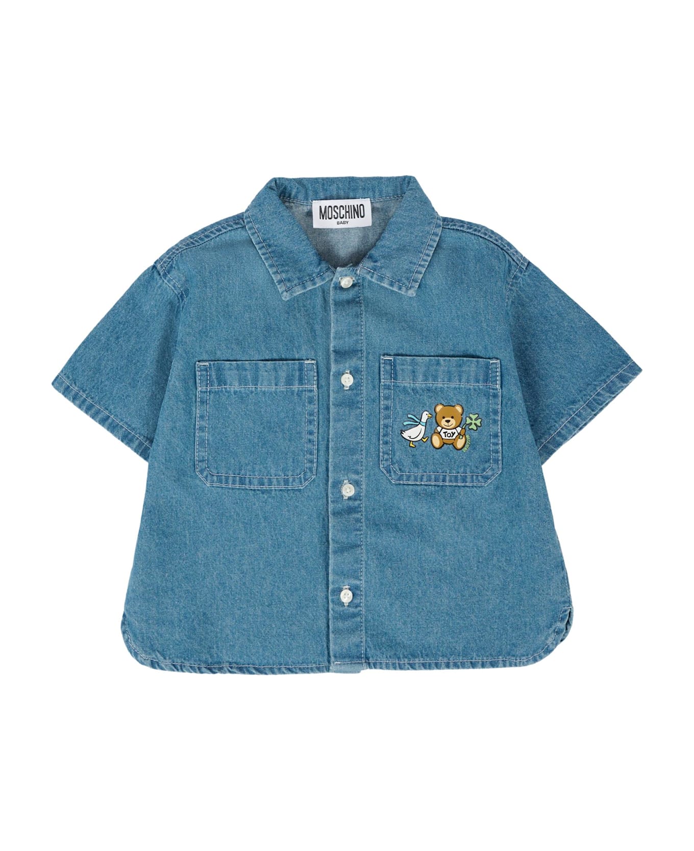 Moschino Denim Shirt For Babykids With Teddy Bear - Denim