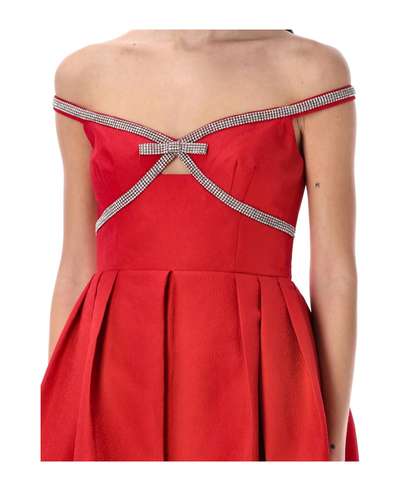 self-portrait Bow Embellished Midi Dress - Red