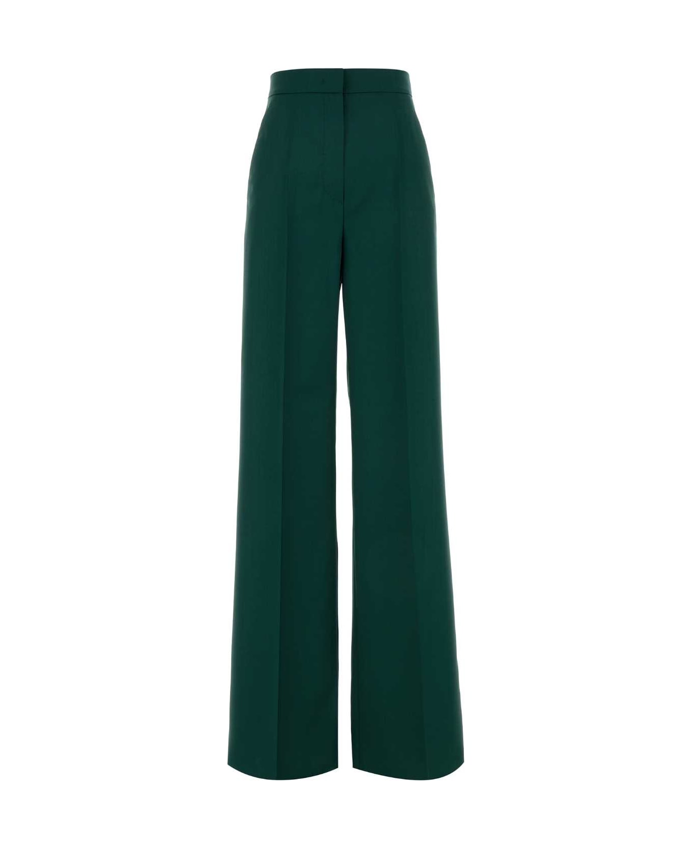 Max Mara Dark Green Wool Fernet Palazzo Pant - VERDE SCURO