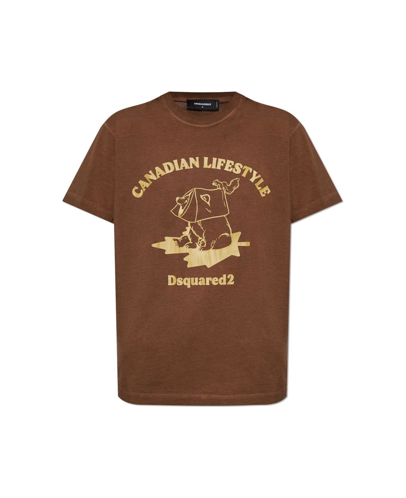 Dsquared2 Graphic Printed Crewneck T-shirt - Brown