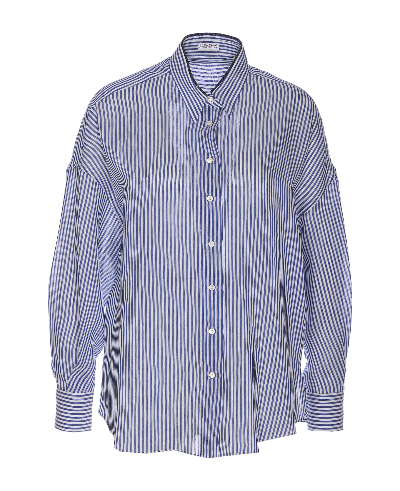 Brunello Cucinelli Striped Shirt With Shiny Collar Detail - Blue