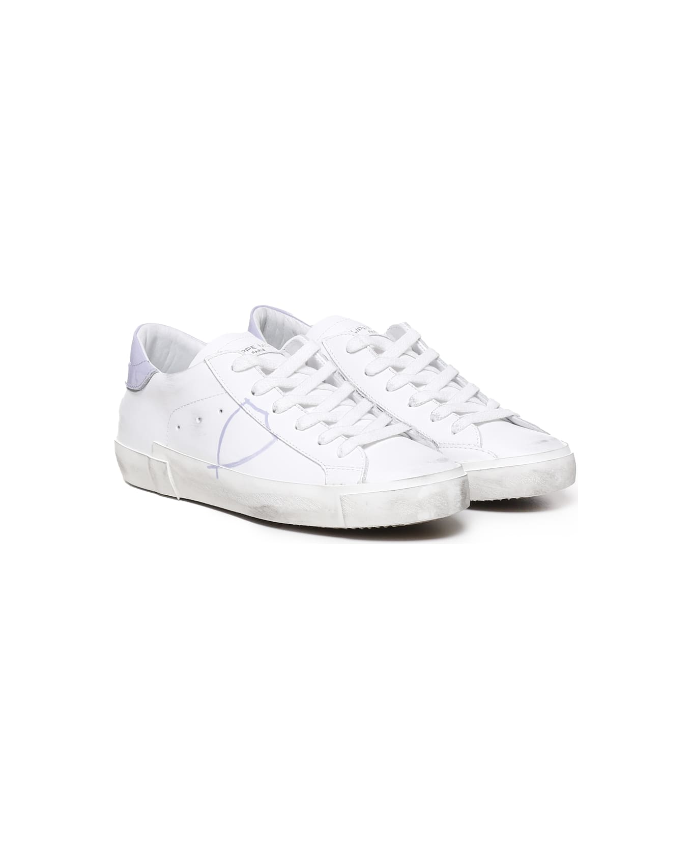 Philippe Model Prsx Casual Leather Sneaker - White, lillac スニーカー