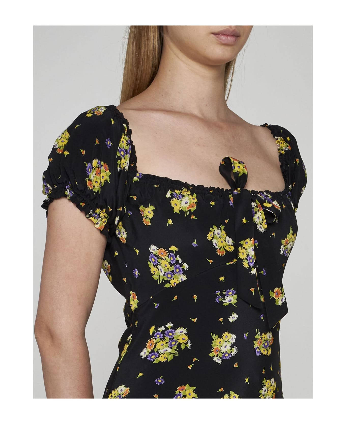 Alessandra Rich Floral Print Silk Midi Dress - Black