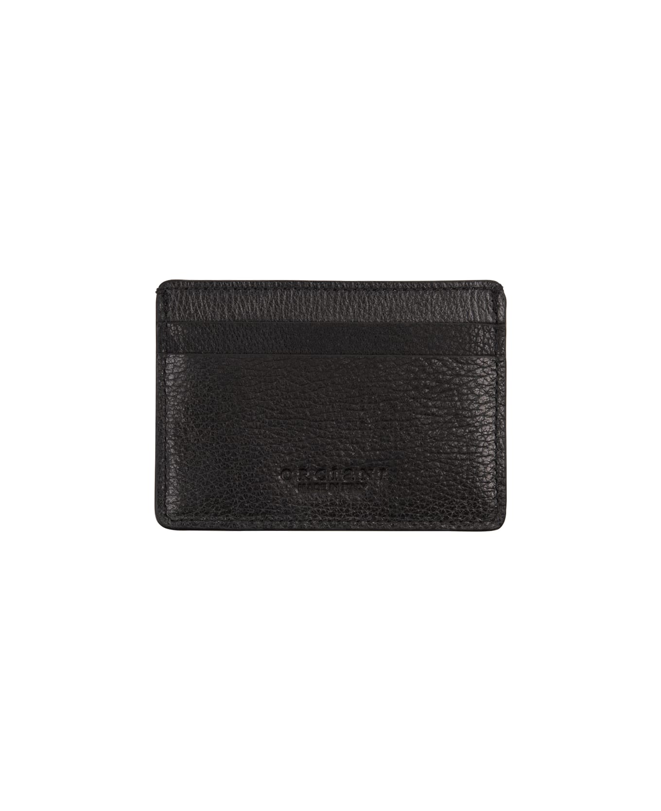 Orciani Black Grained Leather Card Holder With Logo - Black