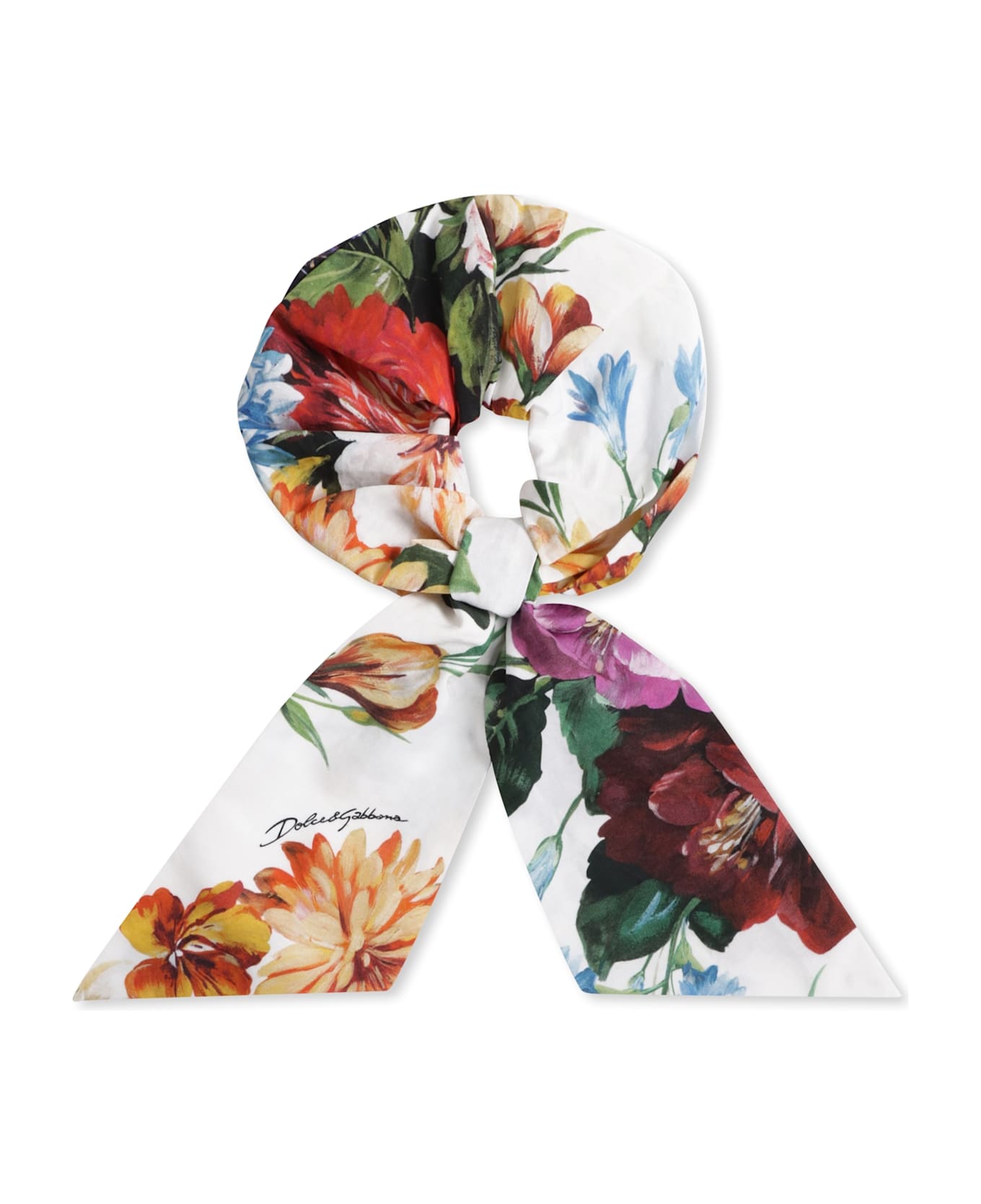 Dolce & Gabbana Ivory Scrunchie For Girl With Floral Print - Ivory