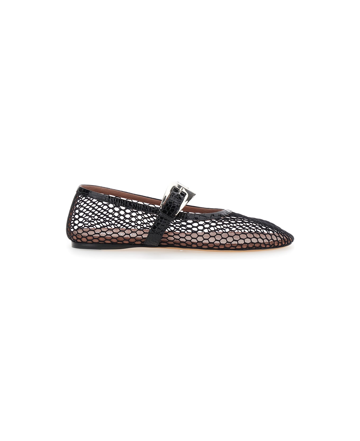 Paris Texas 
sveva
 Black Ballet Flats With Mesh Design And Buckle Closure In Fabric And Leather Woman - Black
