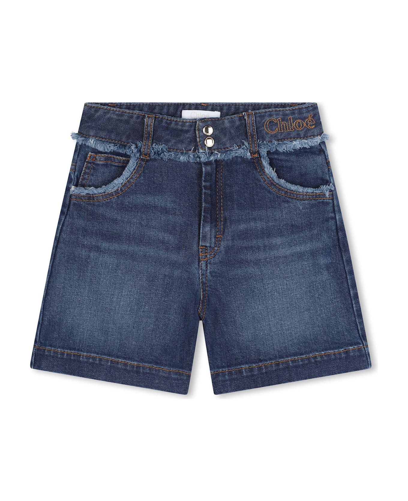 Chloé Shorts Denim Con Ricamo - Blue