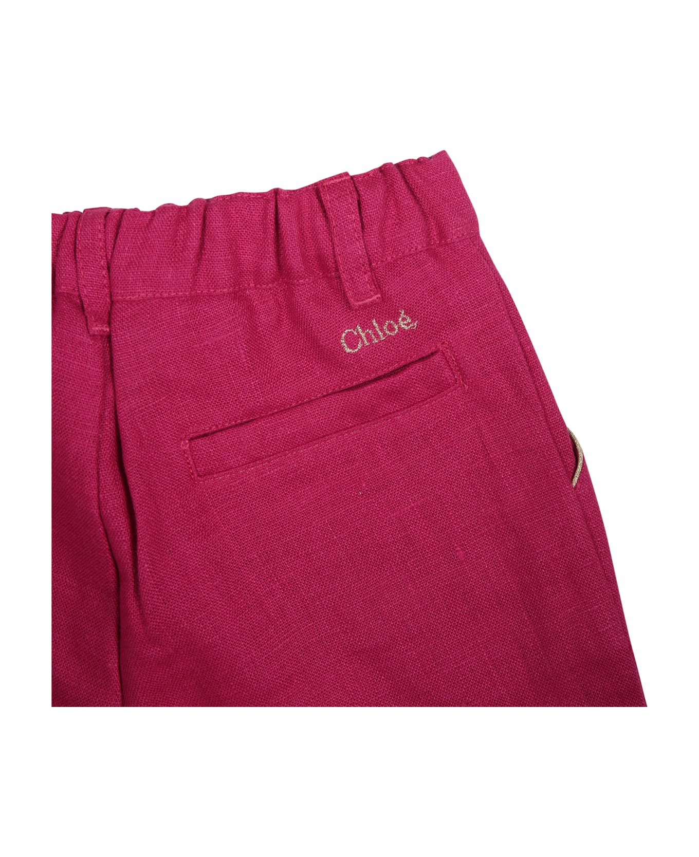 Chloé Fuchsia Casual Trousers For Baby Gilr With Logo - Fuchsia ボトムス