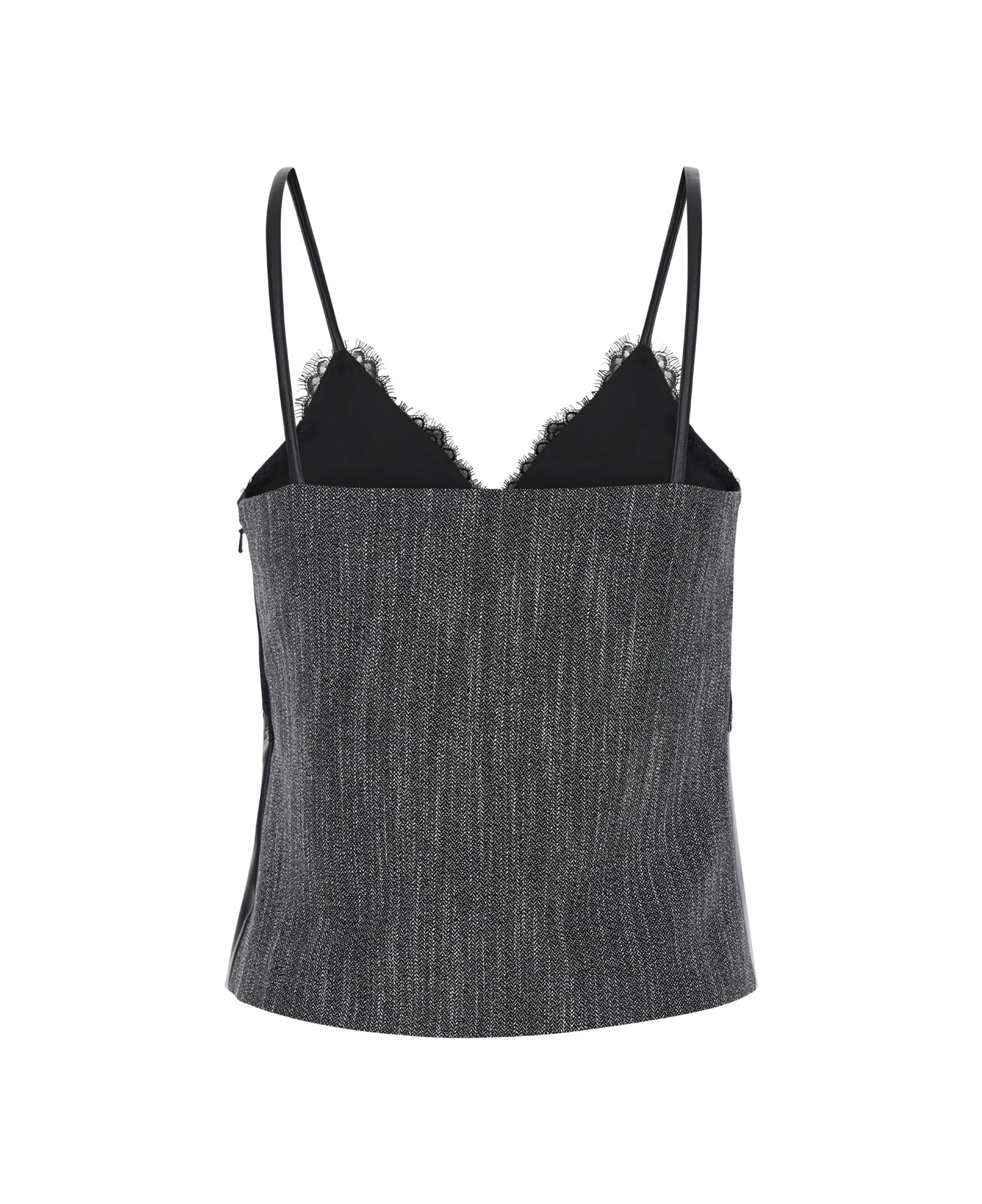 Alberta Ferretti Black Top With Lace Trim In Eco Leather And Fabric Woman - Black