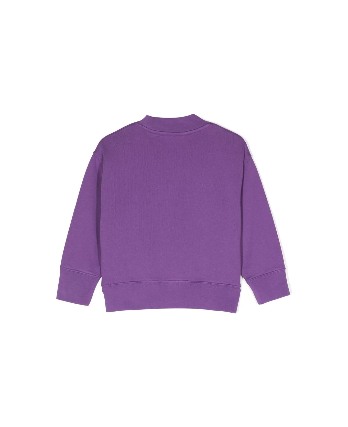 Palm Angels Purple Crew Neck Sweatshirt With Curved Logo - Purple