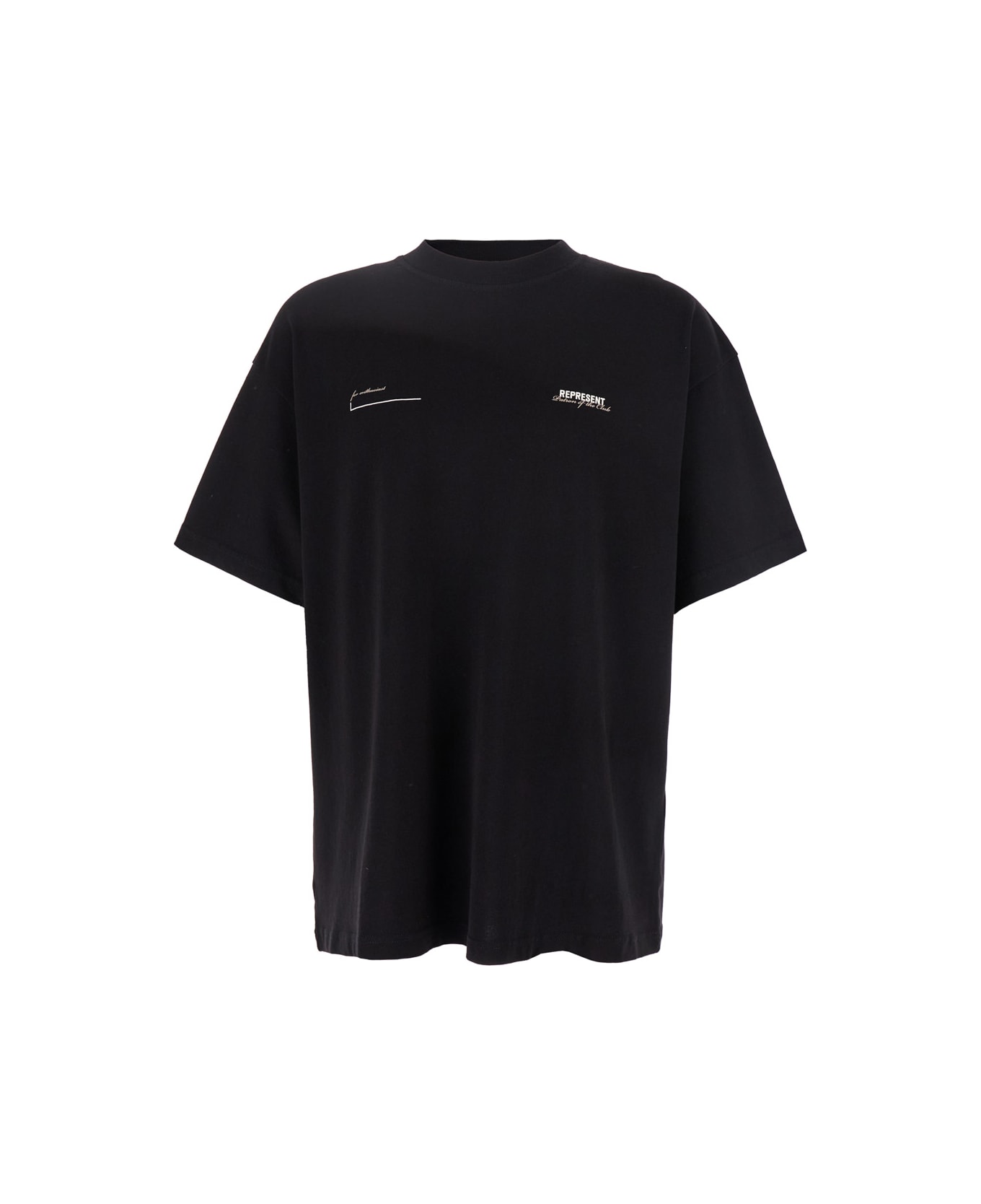 REPRESENT 
patron Of The Club
 Black Crewneck T-shirt With Front And Back Logo Print In Cotton Man - Black