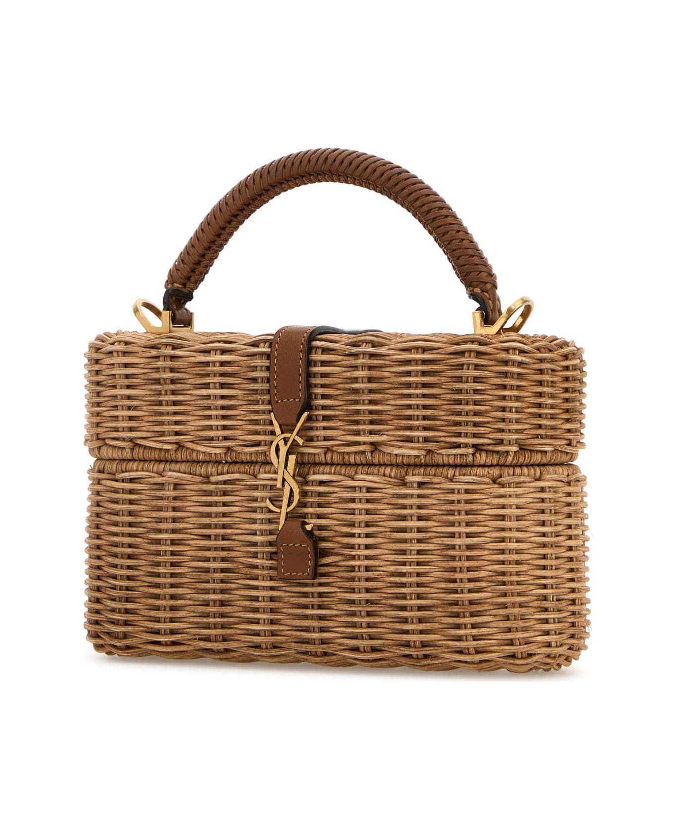 Saint Laurent Wicker Vanity Gaby Handbag - NATURALE/BRICK