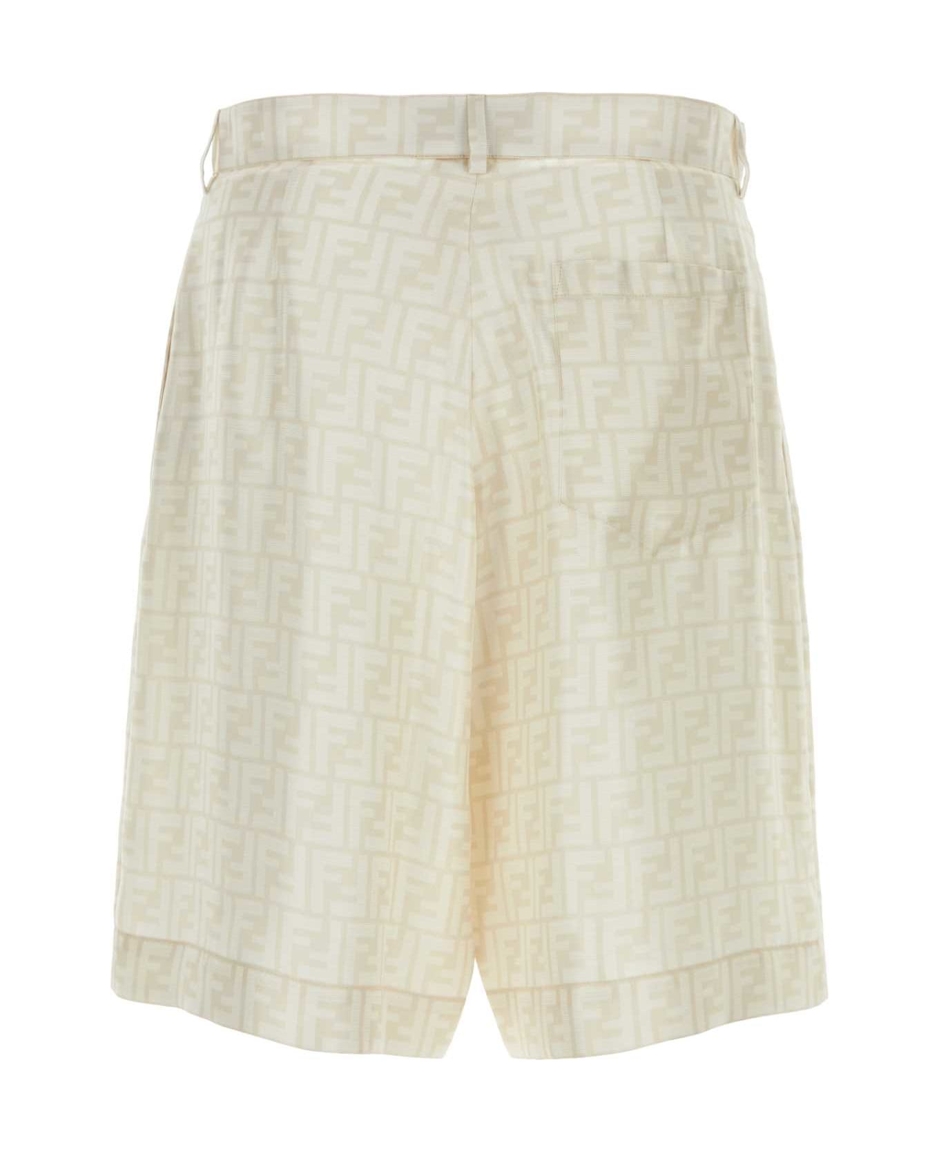 Fendi Embroidered Silk Bermuda Shorts - NATURALENATURALE