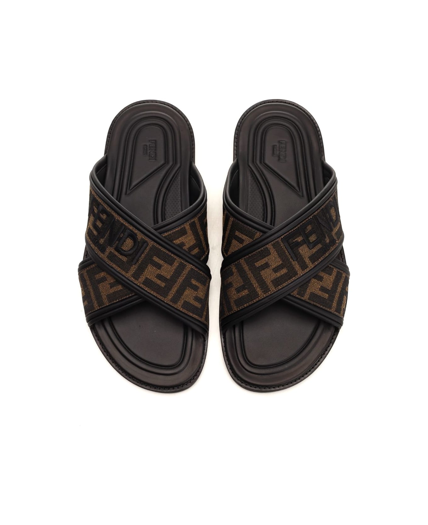 Fendi Slide In Ff Jacquard Fabric - Brown