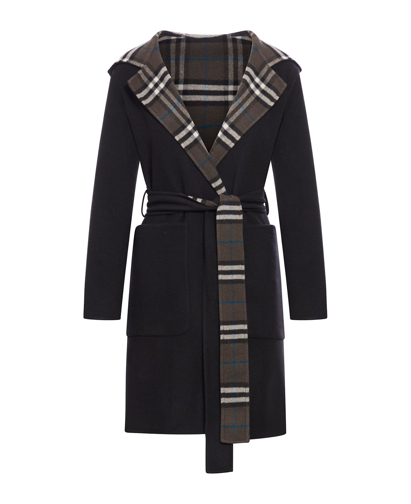 Burberry Medium Reversible Wool Check Car Coat - Black