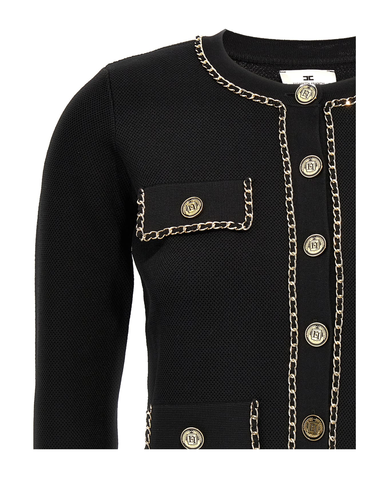 Elisabetta Franchi Cropped Chain Profile Cardigan - Black  